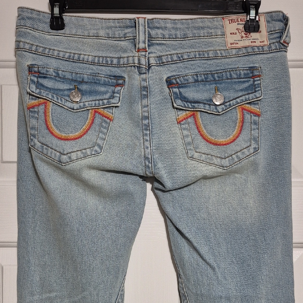 True Religion Denim Jeans Embroidery Women 32 Low Rise Flare